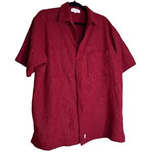 Bosco Uomo Shirt Men Large Red Textured Short Sleeve Button Up Vintage 70s 80s
